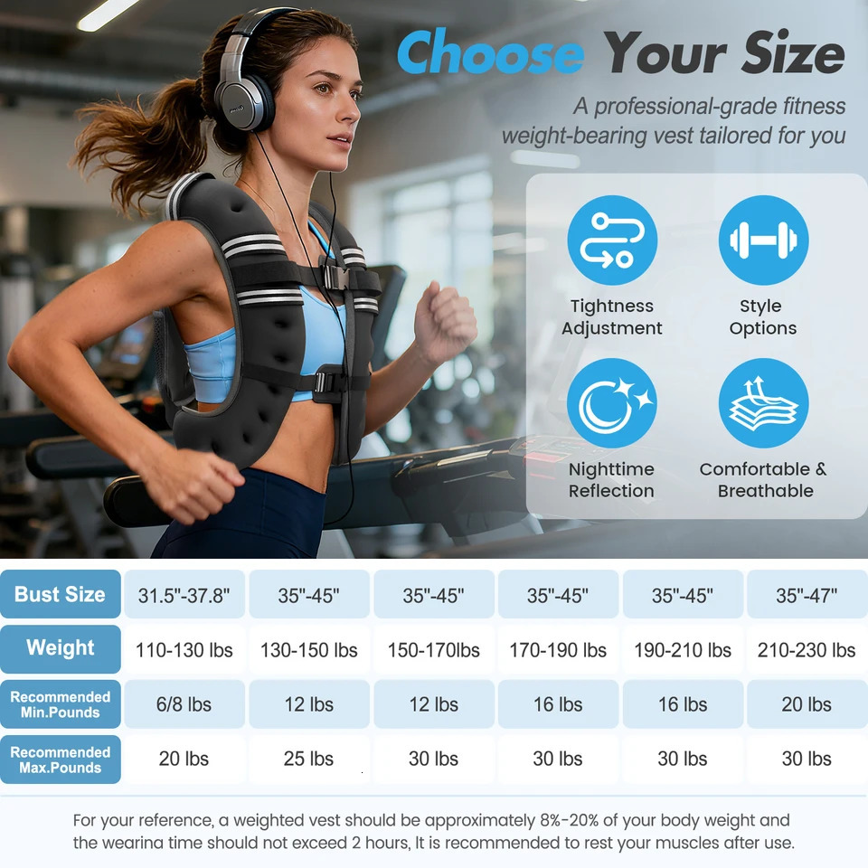Weighted Vest Fitness 6lb12lb18lb22lb with Reflective Strips Men Women for Workout Strength Training Running Jogging Walking 251031