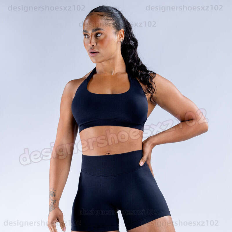 2 Pisces Dfyn Set Yoga Suit Dfynes High Elastic Halter Bra Shorts Set Seamless Fitness Gym Shorts Padded Tank Top Workout Vest Longline Outfits Sportswear Tracksuit