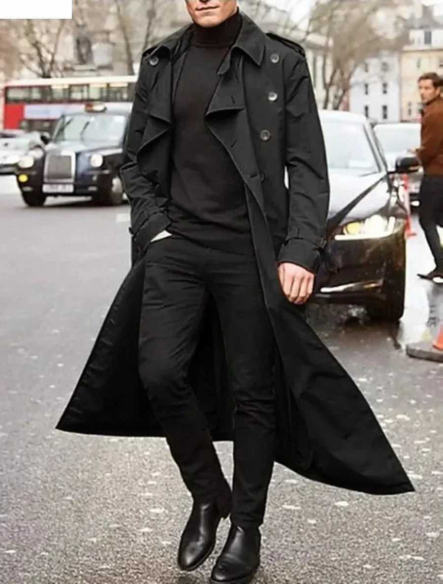 Mens Long Trench Coats Jacket Fashion Elegant Men Windbreak Overcoat Trend Streetwear Male Business Casual Slim Long Coats W251103