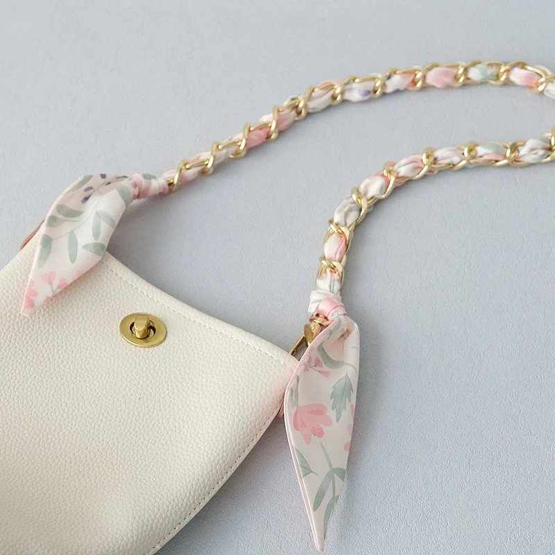 Fashion Woman Handbag Accessory Chains Detachable Floral Gold Silver Metal Silk Strap Women DIY Chain Bag Handles 251030