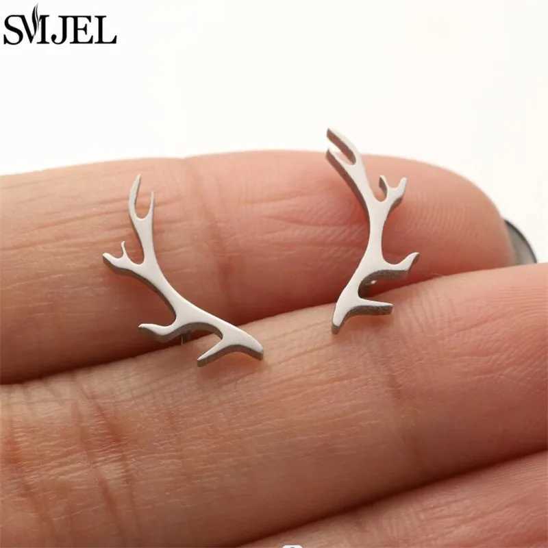 SMJEL Minimalist Silver Color Deer Horn Earrings Women Christmas Jewelry Cute Elk Antler Ear Studs Unique Tree Branch Earings C251103