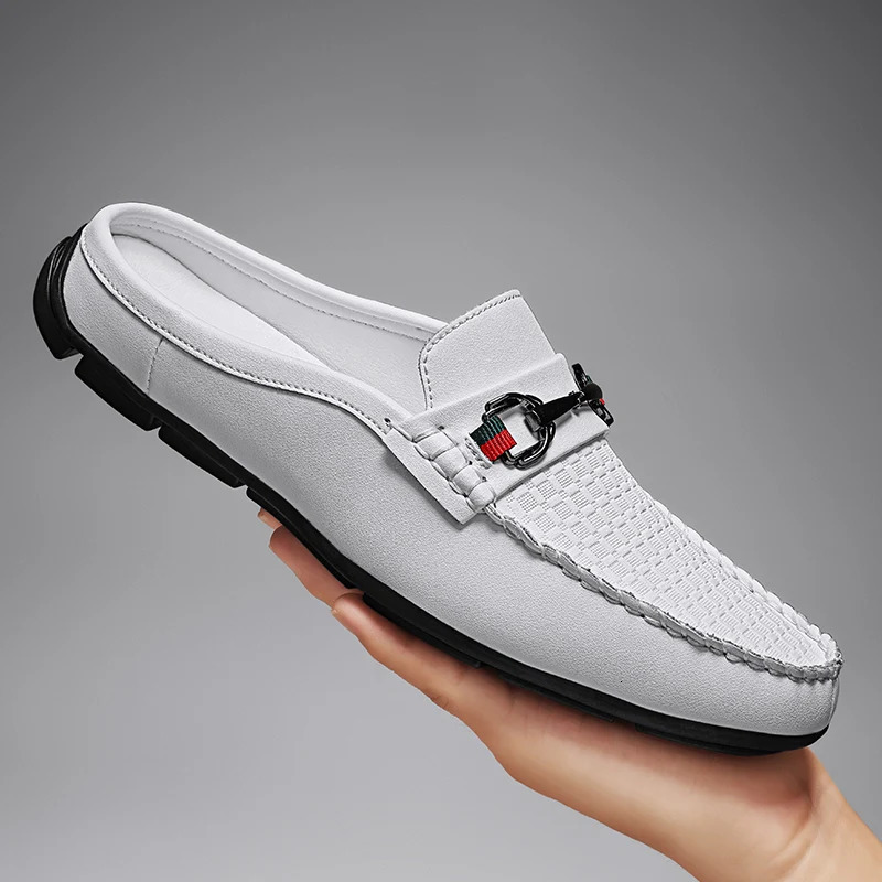 Large Size Mules Men Half Shoes For Man Slippers Leather Mens SemiDrag Casual Shoes Backless Loafers Male Slides Flats Sandals 251031