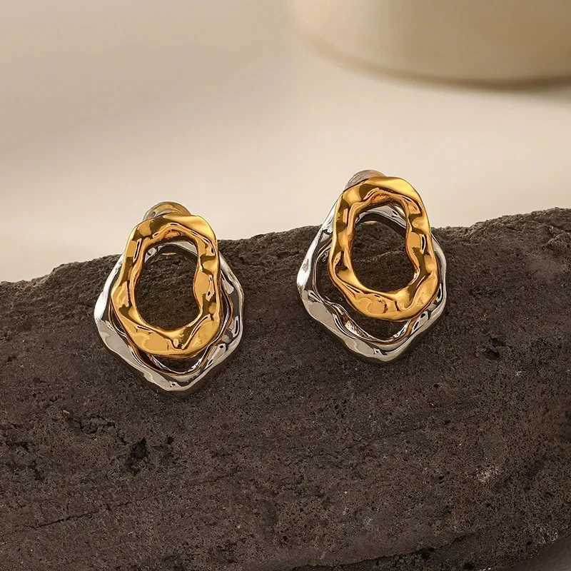 Stainless steel vintage Droplet metal splicing stud earrings suitable for women two wear modes mixed colors new accessory charm luxury jewelry Y250401