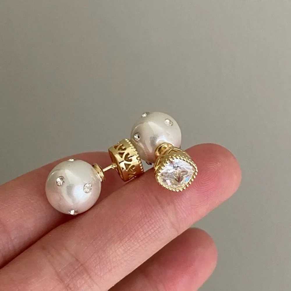 Autumn Charm Square zircon imitation pearl statement earrings for women backlit earrings engagement wedding party jewelry Y250401