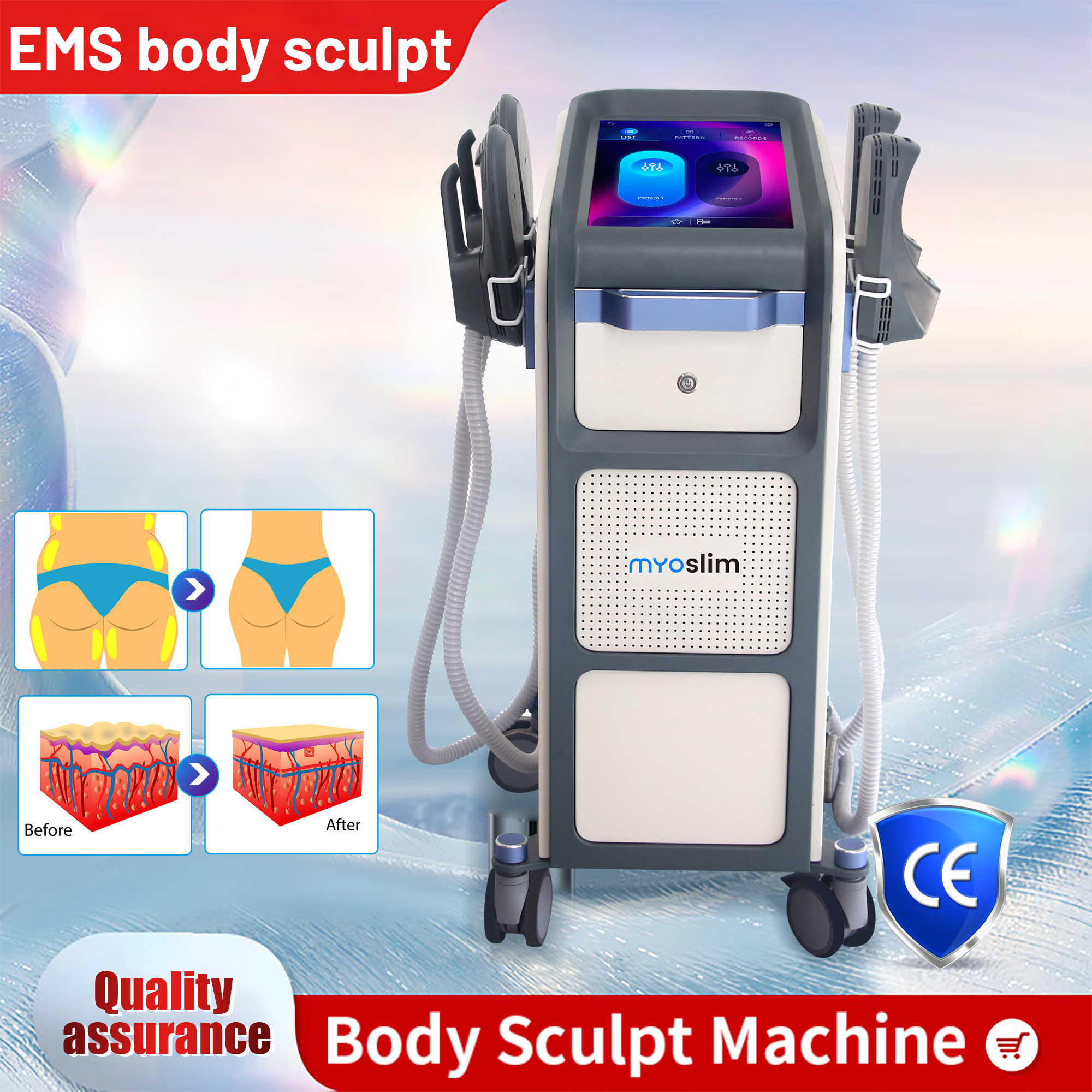 200HZ EMS Body Sculpting Body Contouring Machine With Radio Frequency MYOSLIM Fat Reduction Tone Buttocks Tighten Skin Non-Invasive Slimming Equipment