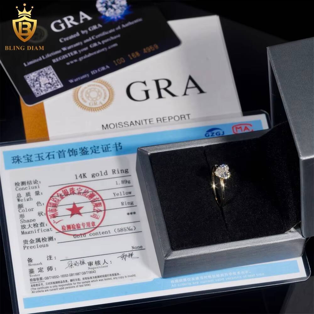 Shining 14K Solid VVS Moissanite Diamond Engagement Ring Women Finger Rings Heart Real Gold Wedding Rings