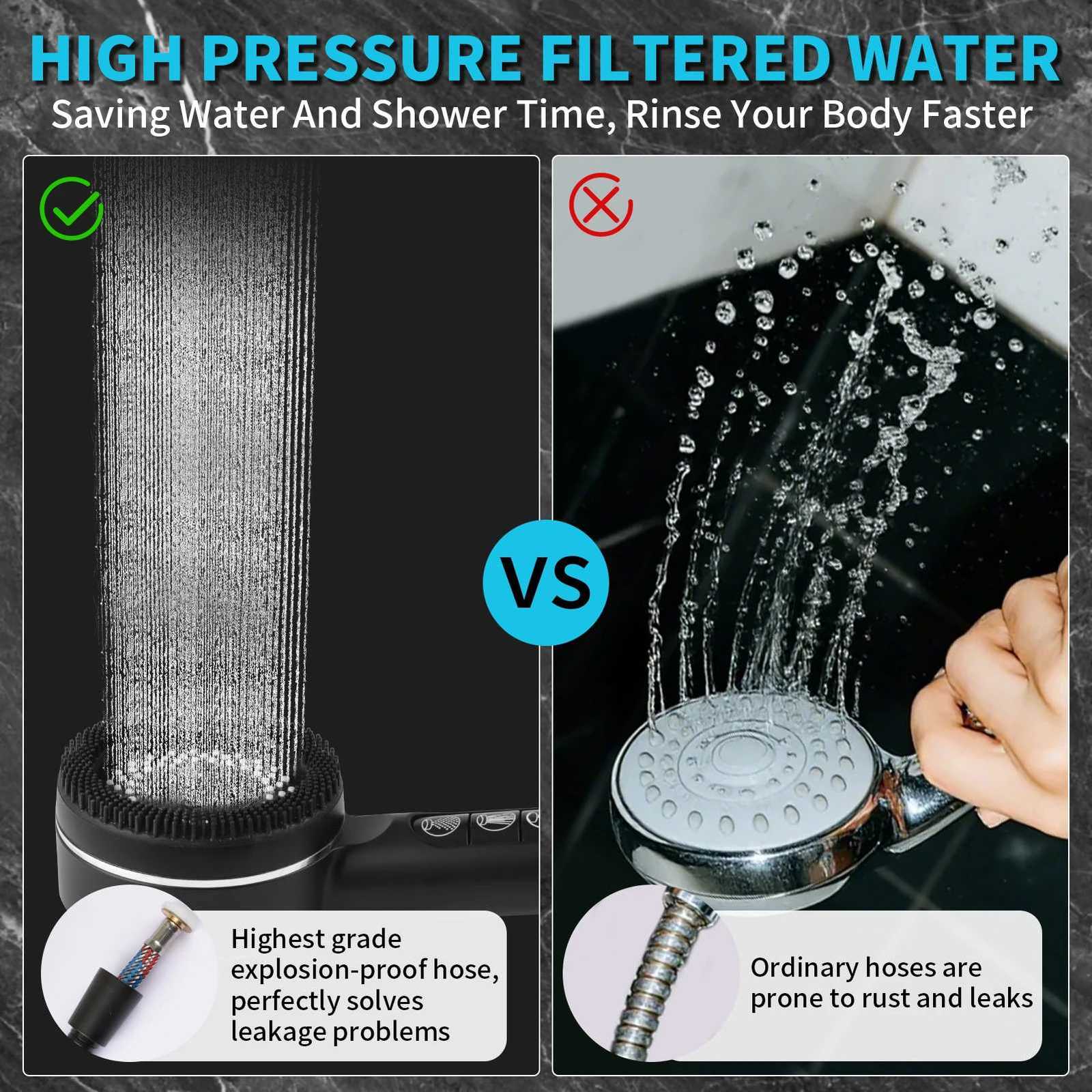 New 4 Modes Shower High Pressure Massage Shower OneKey Stop Water With Hose and Filter Element Bathro Accessories Y251103
