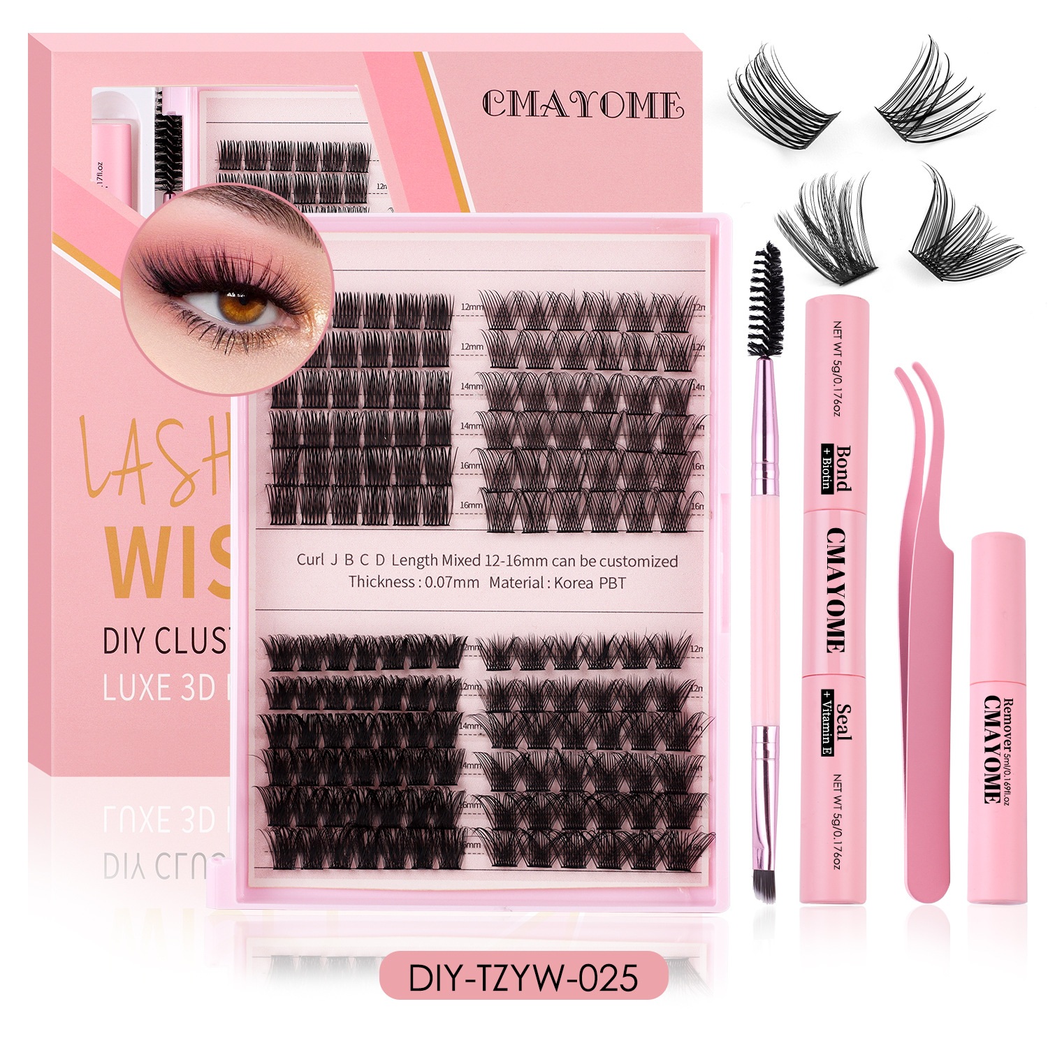 150Pcs DIY Lashes Kit Soft Lightweight Thick Fluffy Individual Eyelashes D Curled Handmade Reusable DIY Segmented Eyelash Extensions Accessory for Eye