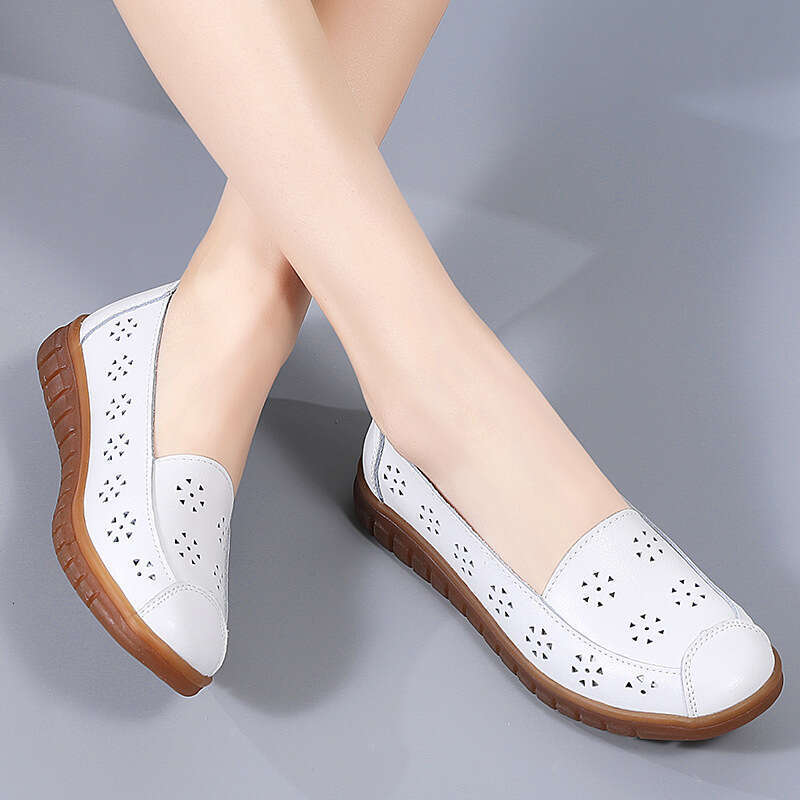 2024 Spring and Autumn New Cowhide Hollow Large Low Top 35-42 Women's Casual Single Shoes