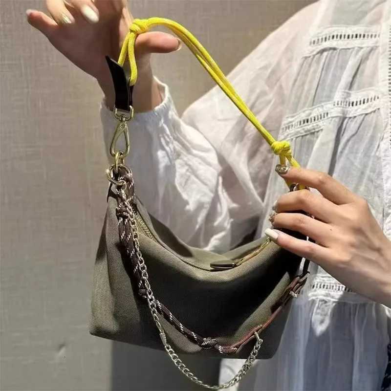 Womens Handbags Canvas Lunch Box Bag Ctrast Color Surf Rope Shoulder Messenger Bag Large Capacity Quality Dumpling Armpit BagXJ251103