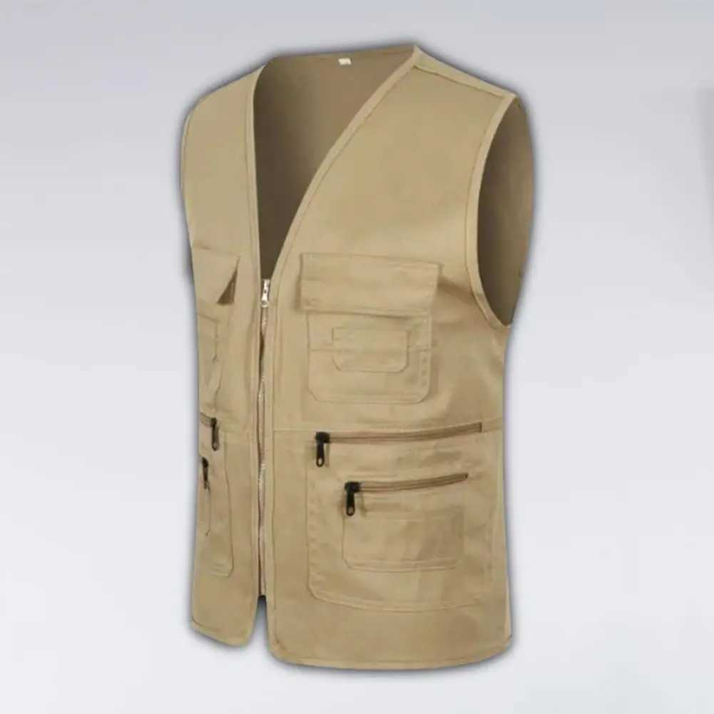 Men Multi Pocket Classic Waistcoat Casual Sleeveless Jacket Zipper Slim Fit Outerwear Male Clothes Photographer Vest X250403