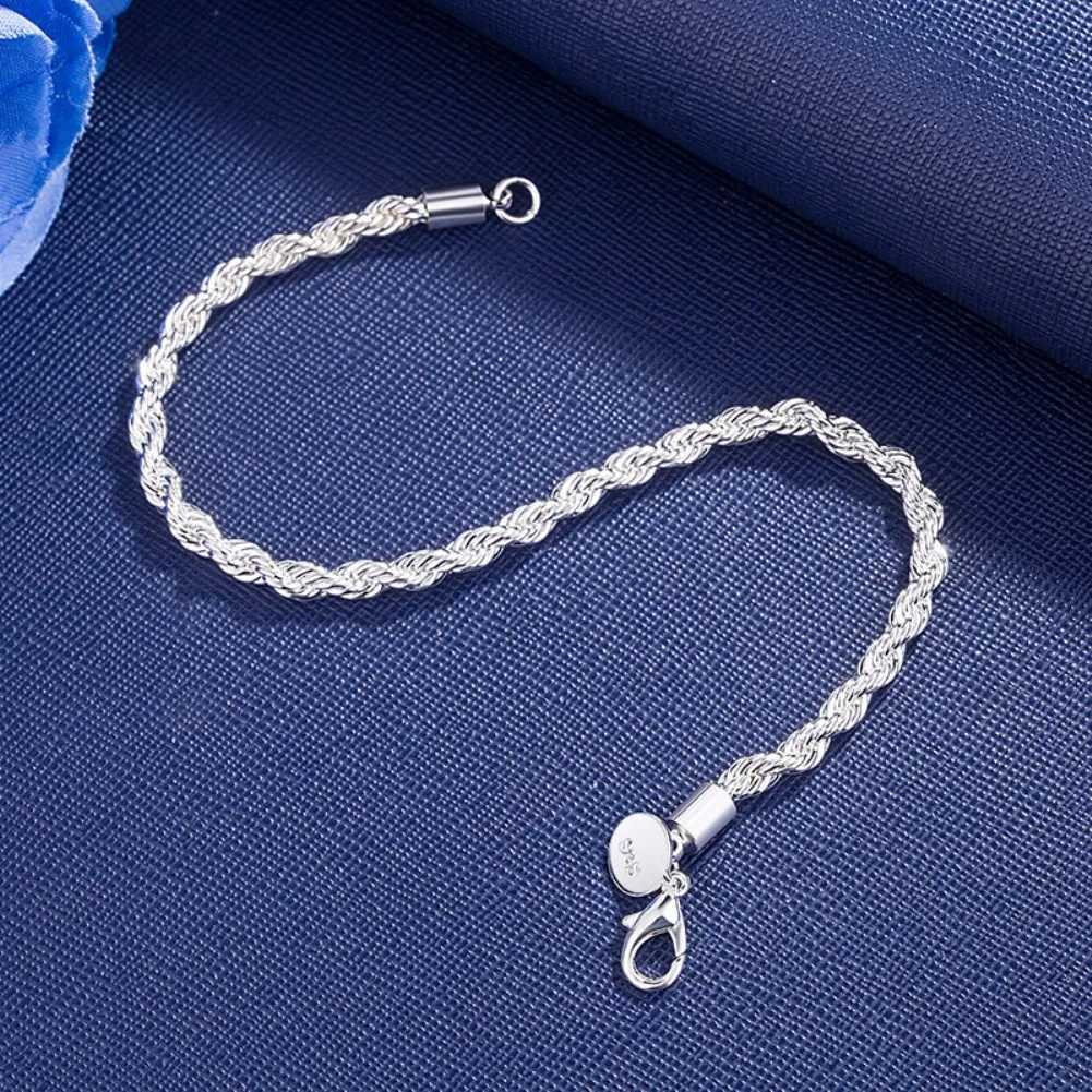 Hot Charm 4MM Twisted Rope Chain 925 Pure Silver Bracelet Mens Fashion Classic Jewelry Wedding Party Holiday Gift Y250329