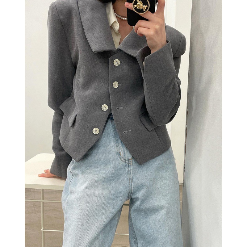 F421Chic Vintage Short Style Long Sleeve Blazer for Young Ladies Perfect Fit for School Wear