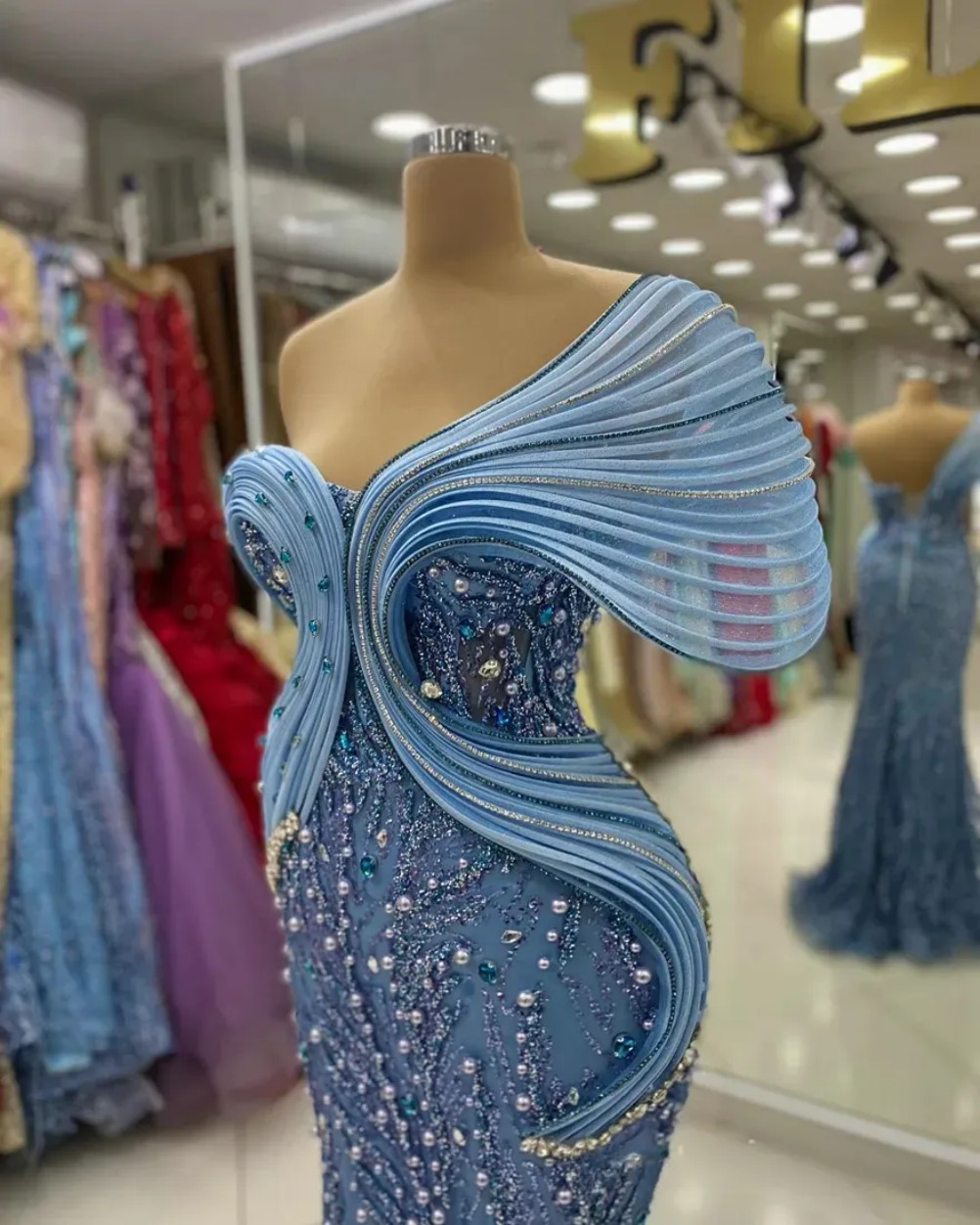 Prom Dresses For Special Occasions Mermaid One Shoulder Beaded Lace Pearls Crystals Birthday Party Gowns Reception Dress Robe De Soiree