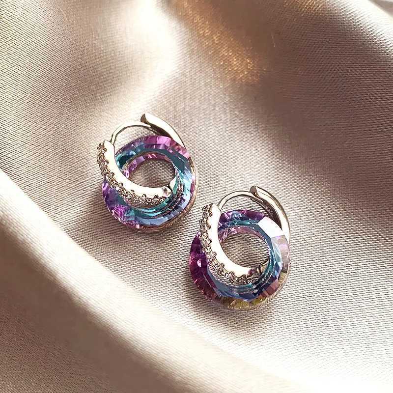 2024 New Arrival Light Luxury Elegant Color Crystal Hoop Earrings For Women Fashion Sweet Crystal Jewelry Accessories Y250401