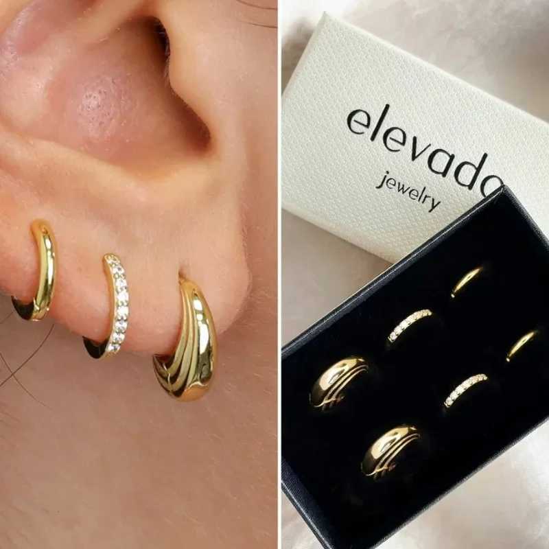 3 Pairs Chunky Gold Plated Crystal Zirconia Hoop Earrings Set for Women Trendy Minimalist Circle Huggie Earrings Punk Jewelry C251103