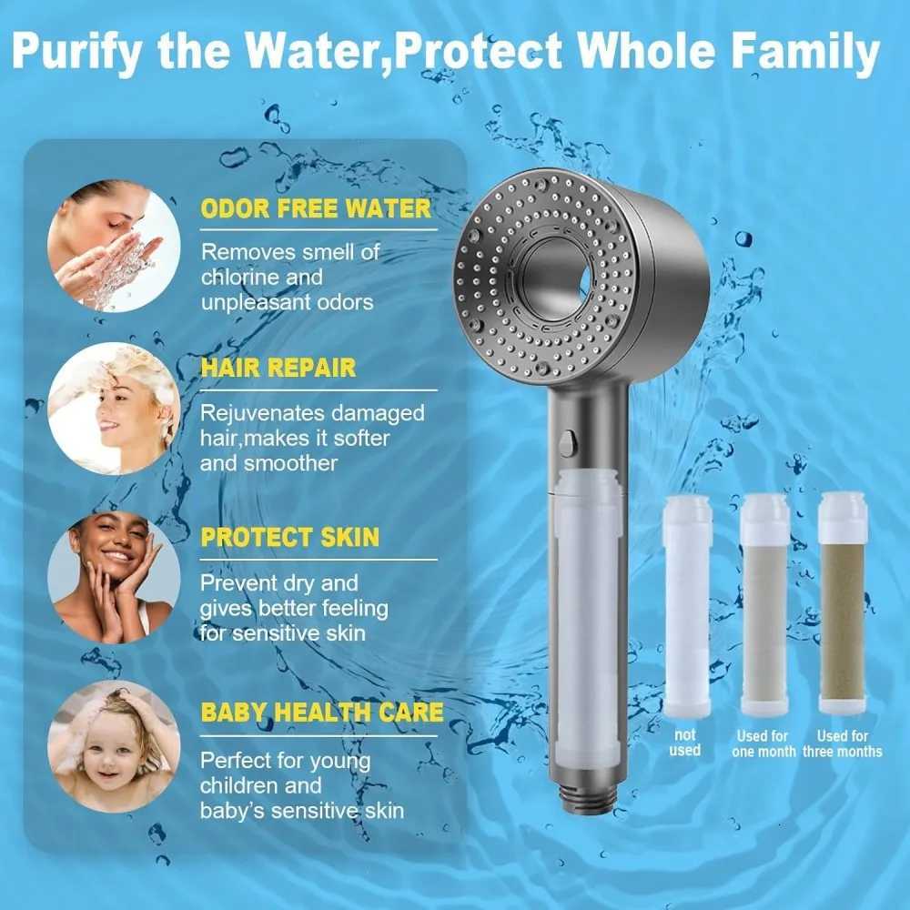 5 Modes Large Flow Shower Adjustable One Key Stop Bathro High-pressure Water-saving Shower Mixer Nozzle Shower Nozzle Set Y251103