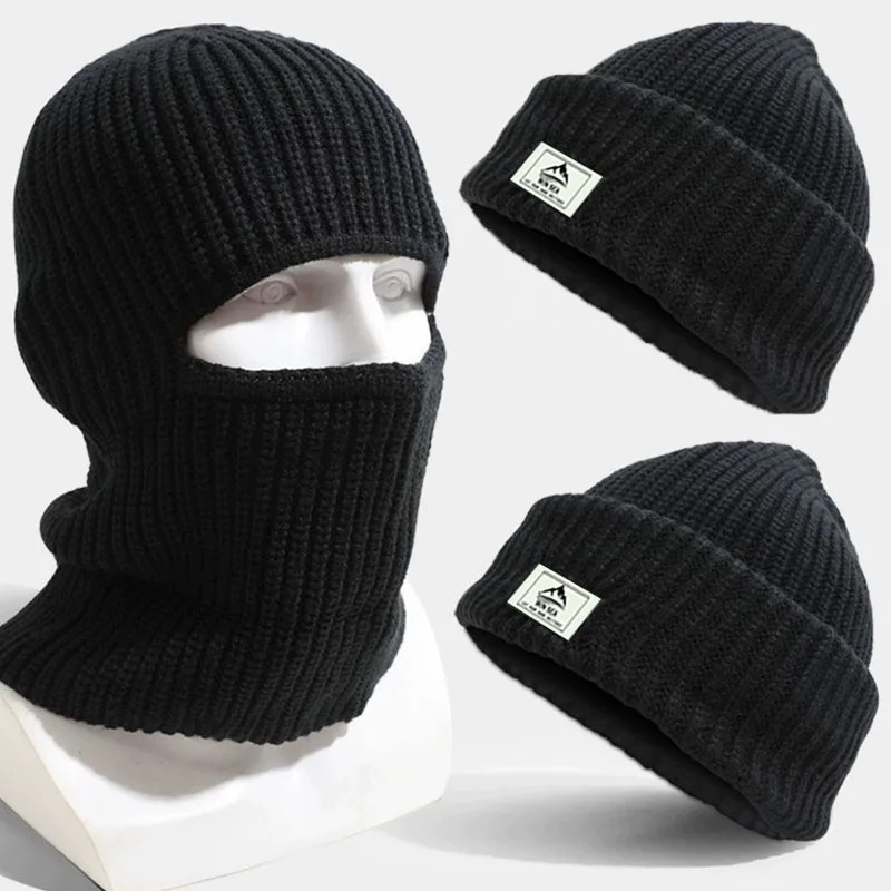2In1 Mask Beanies Hat Men Winter Balaclava Hats Knitted Fashion Full Face Ski Bonnet Tactical Cycling Earmuffs Cap 251103