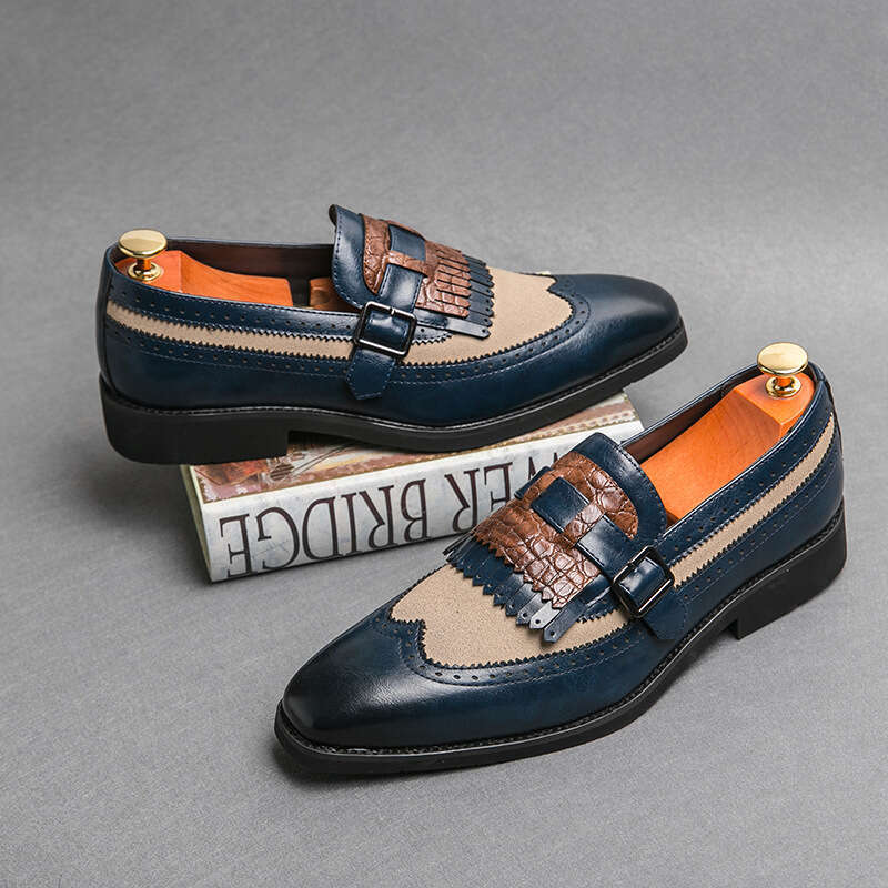 Men's in plus size, new casual fashionable trend, Blok pointed leather shoes, British style groom's wedding shoes