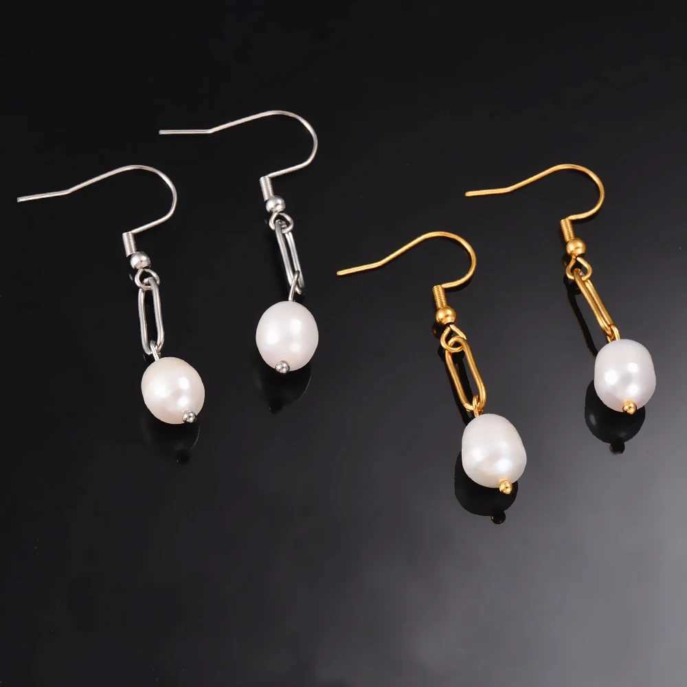 Fashionable Irregular Natural Pearl Stainless Steel Womens Stud Earrings Perforated Jewelry Y250401