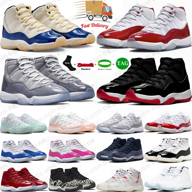 Avec boîte Cool Grey 11S Cherry 11 Chaussures de basket-ball hautes Ciment Gris Low Jubilee Concord Peau de serpent Rose J11 Bred Gamma Universit