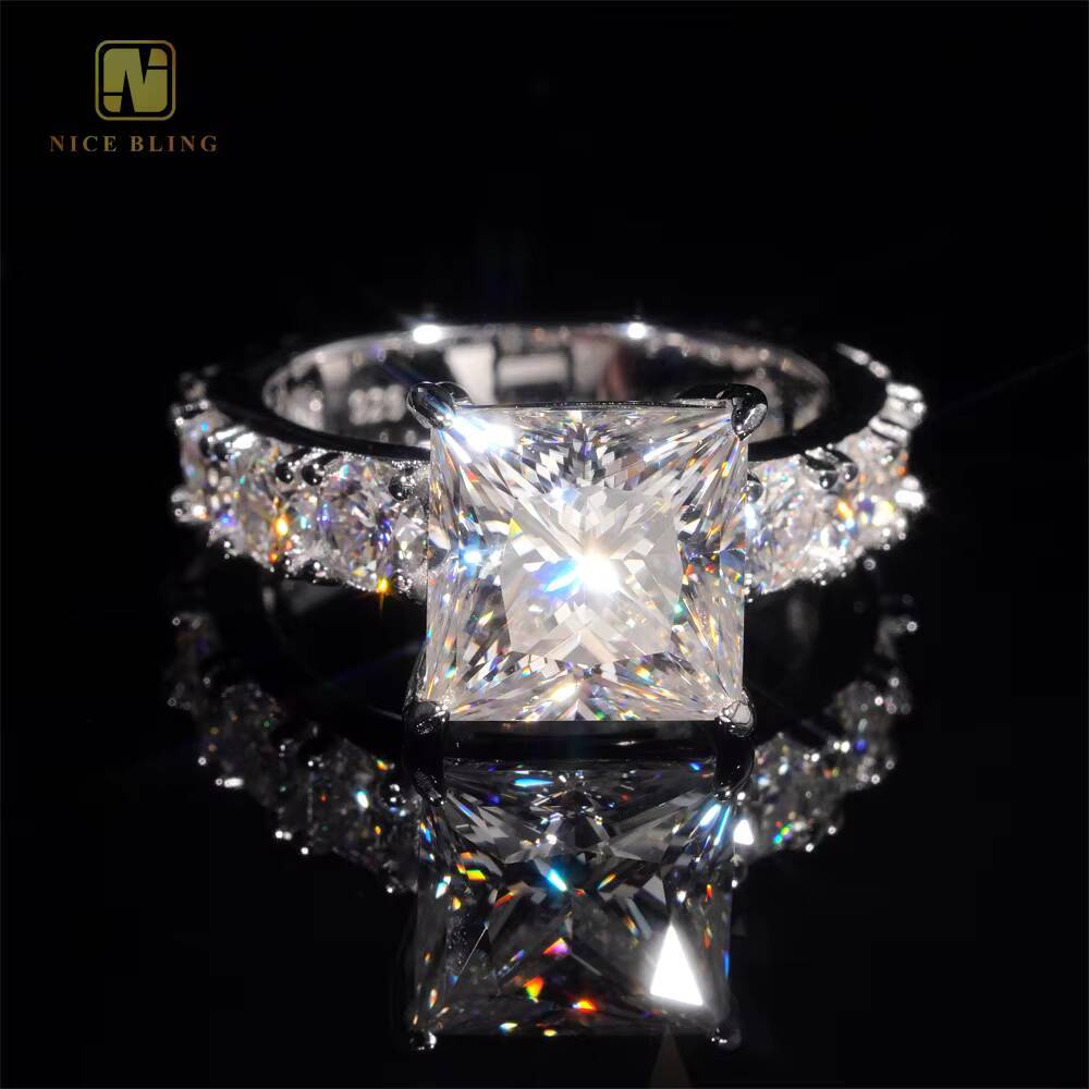 3 Cts Thick Band GRA Certificate 925 Silver Iced Out Princess Cutting Moissanite Diamond Engagement Wedding Band Solitaire Ring