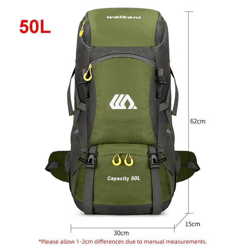 50L Travel Backpack Camping Men Large Hiking Bag Tourist Rucksack Waterproof Outdoor Sports Climbing Mountaineering Bag LuggageC250407