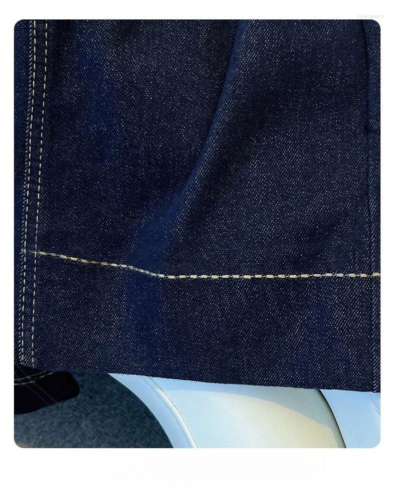 Women's Jeans Female Trousers Women Button Zipper Closure Pockets Cozy Lady Pants Stylish Navy Blue Denim High Waisted Wide Leg Casual Z260313