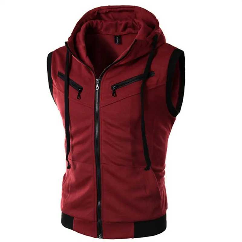 New Mens Hooded Sleeveless Vests Solid Color Slim Fit Casual Cardigan Outwear Male Vintage Waistcoat Streetwear Vest Hoodies X250403