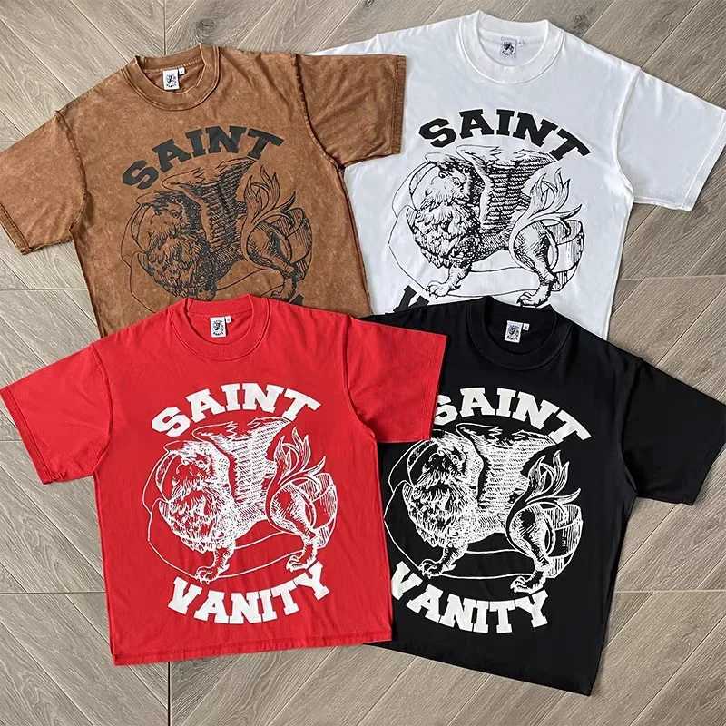 Fashionable casual printed Saint T-shirt with loose round neck graphic t shirts X250403