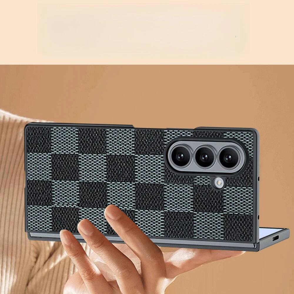 Luxury Busine Sle Checkered Lamb Leather Ultra Thin Phone Case for Samsung Galaxy Z Fold 7 6 5 4 3 2 Skin Feel Protection Cover