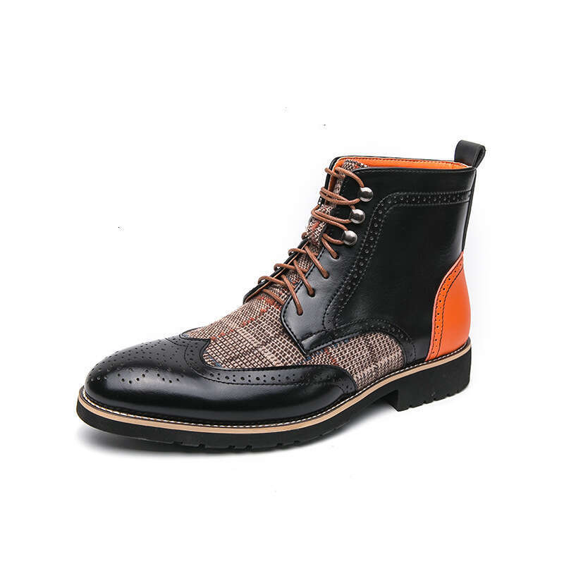 Large size men's leather 2024 spring new fashionable British style high top trend Chelsea boots