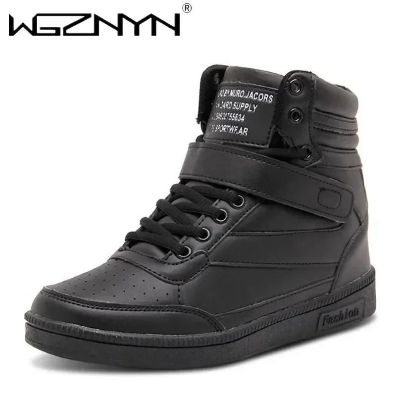 Woman Breathable High Top Black White Boots Women Casual Sport Shoes Platform Hidden Increasing Sneakers Leather Shoe 251027