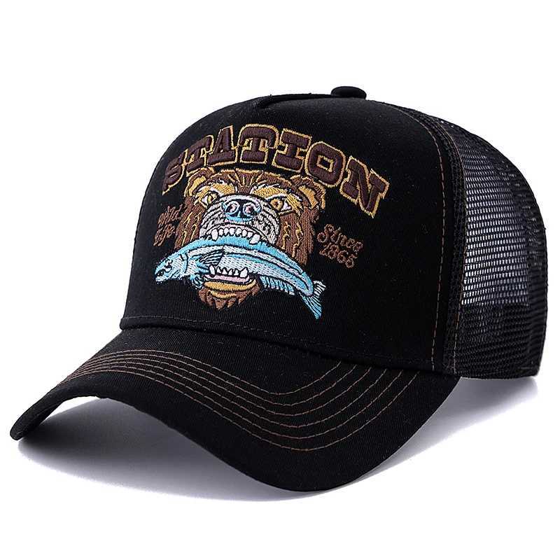 Hot Sale Unisex Bear Head Pattern Fashion Sun Cap Summer Breathable Trucker Hat Men Women Outdoor Fishing Snapback Cap W250614