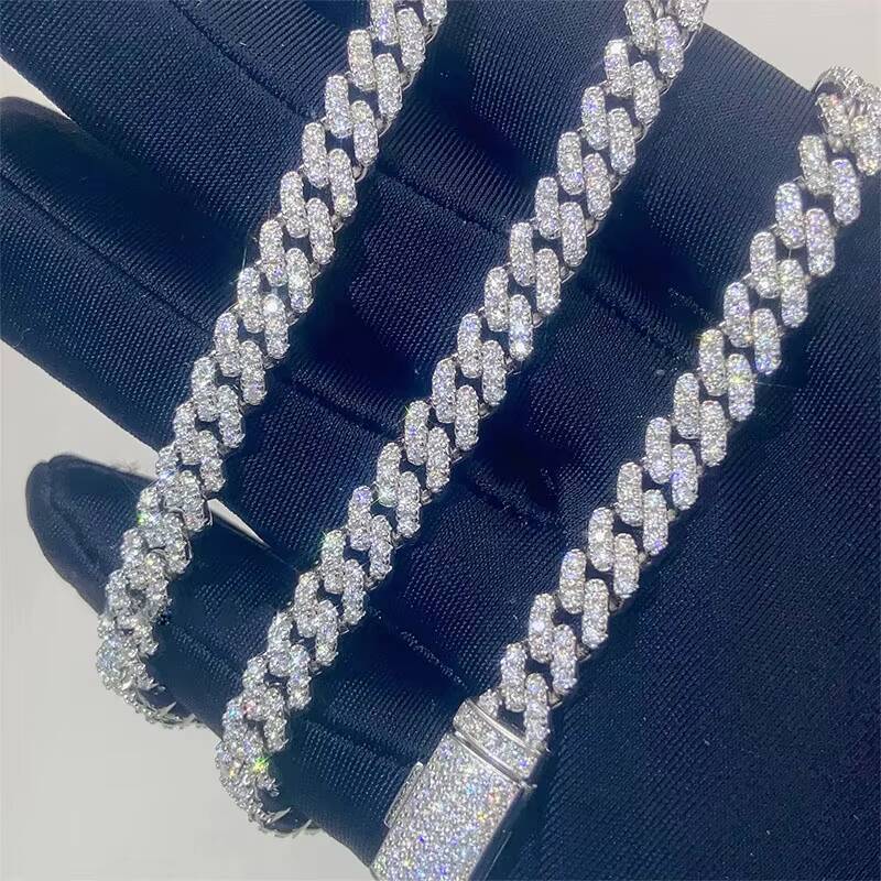 Fine Jewelry Hot Sale 12mm 2rows Vvs Moissnaite Iced Out Hip Hop Jewelry Moissanite Cuban Chain