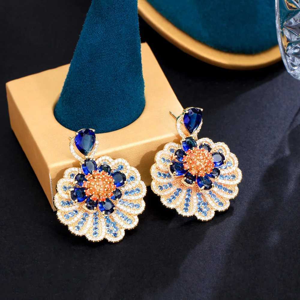 CWWZircon high-quality block blue cubic zirconia pendant large pendant fashionable floral bridal earrings CZ513 Y250401