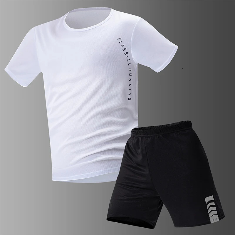 2/6 Pack Plus Size Mens Quick-drying Short-sleeved Shorts Suit Mens Leisure Sports Running Fitness T-shirt Joker Shorts Teen 250402