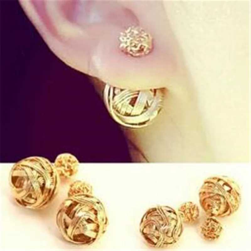 Fashionable double-sided large metal hollow stud earrings 2023 new design party Korean popular cheap women wholesale gifts Y250401