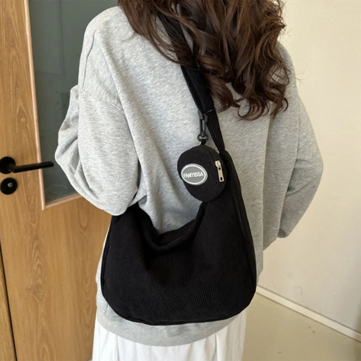 Black fashion simple corduroy womens bag texture child mother leisure single shoulder crossbody a package y251110