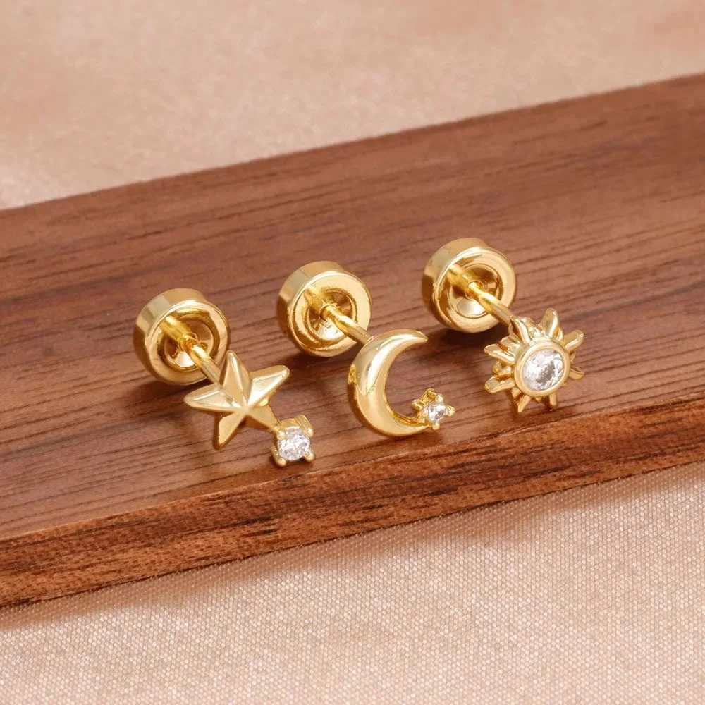 3PCS New Arrival Zircon Star Moon Sun Piercing Earrings Set for Women Simple Stainless Steel Ear Stud Earring Daily Wear Jewelry C251103