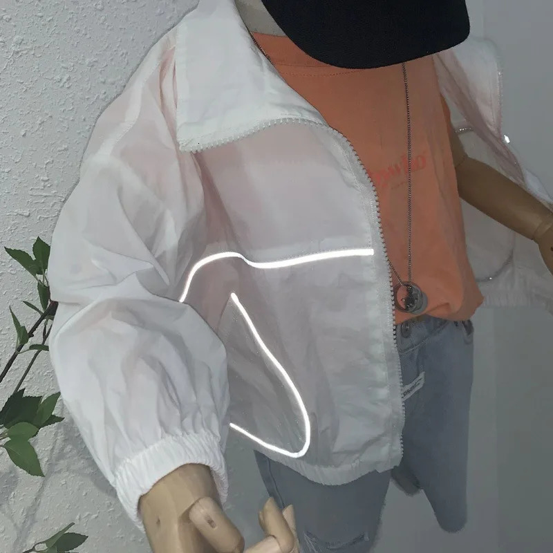 Summer girls and boys lightweight full zipper sunscreen jacket with reflective strip childrens track Coats clothing top 110 years 250325z