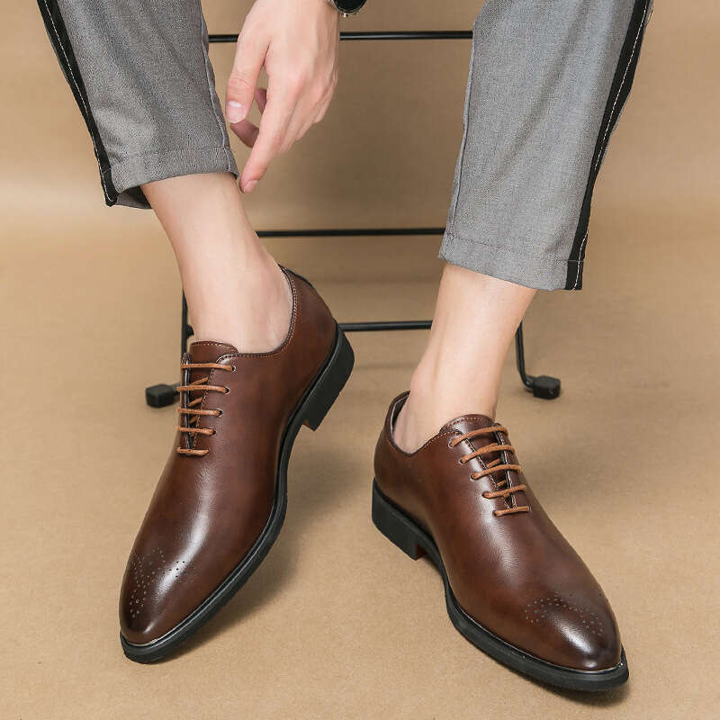 2024 men's plus size, new casual fashionable and simple lace up leather shoes, Korean version, trendy merchant