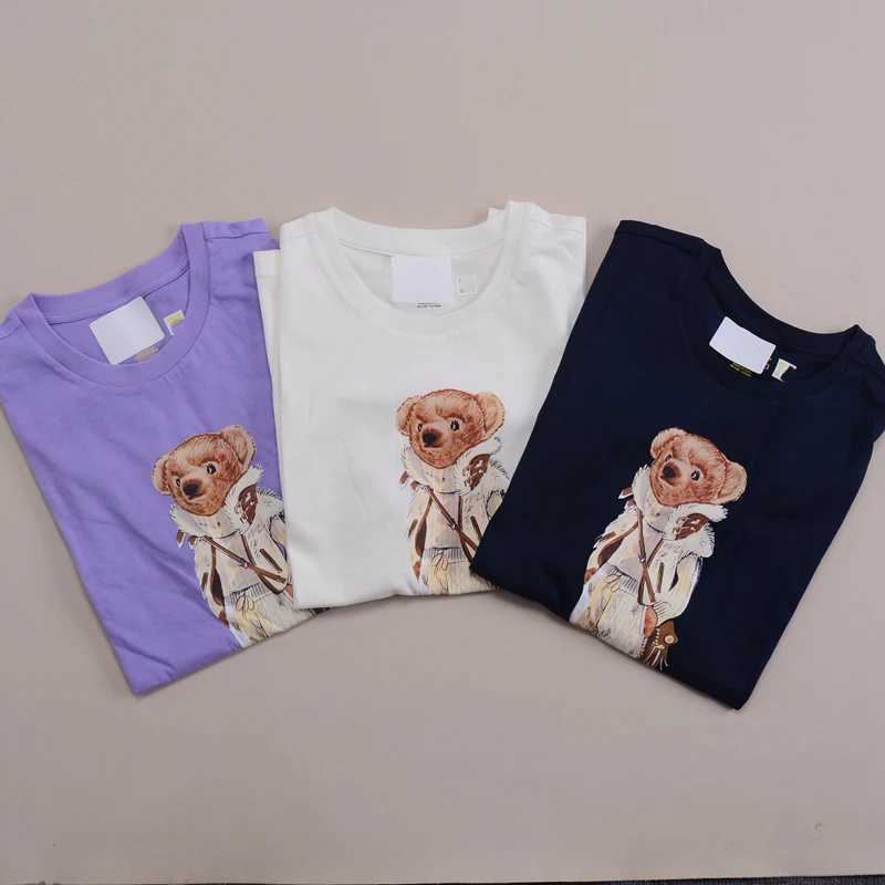 2025 Summer New Mens High Luxury Cartoon Bear Print Short-sleeved T-shirt Men and Women The Same Loose Cotton Shirt X250403