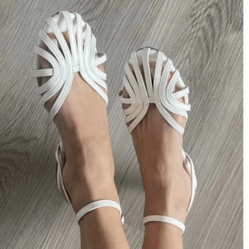 Sandals for Women Summer Flat Sandals Fish Mouth Ankle Buckle Hollowed Out Women Roman Sandals Plus Size 42 43 Ladies Shoes 251030