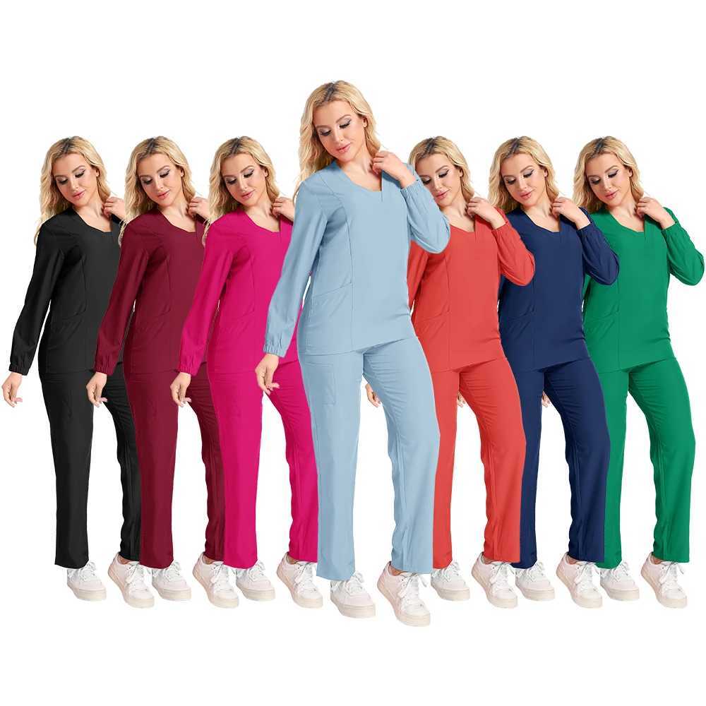 Fashionable Breathable Comfortable and Elastic Fabric Womens Work Suit Work Clothes Nurse Scrubs Uniform for Women Long Sleeves J251103