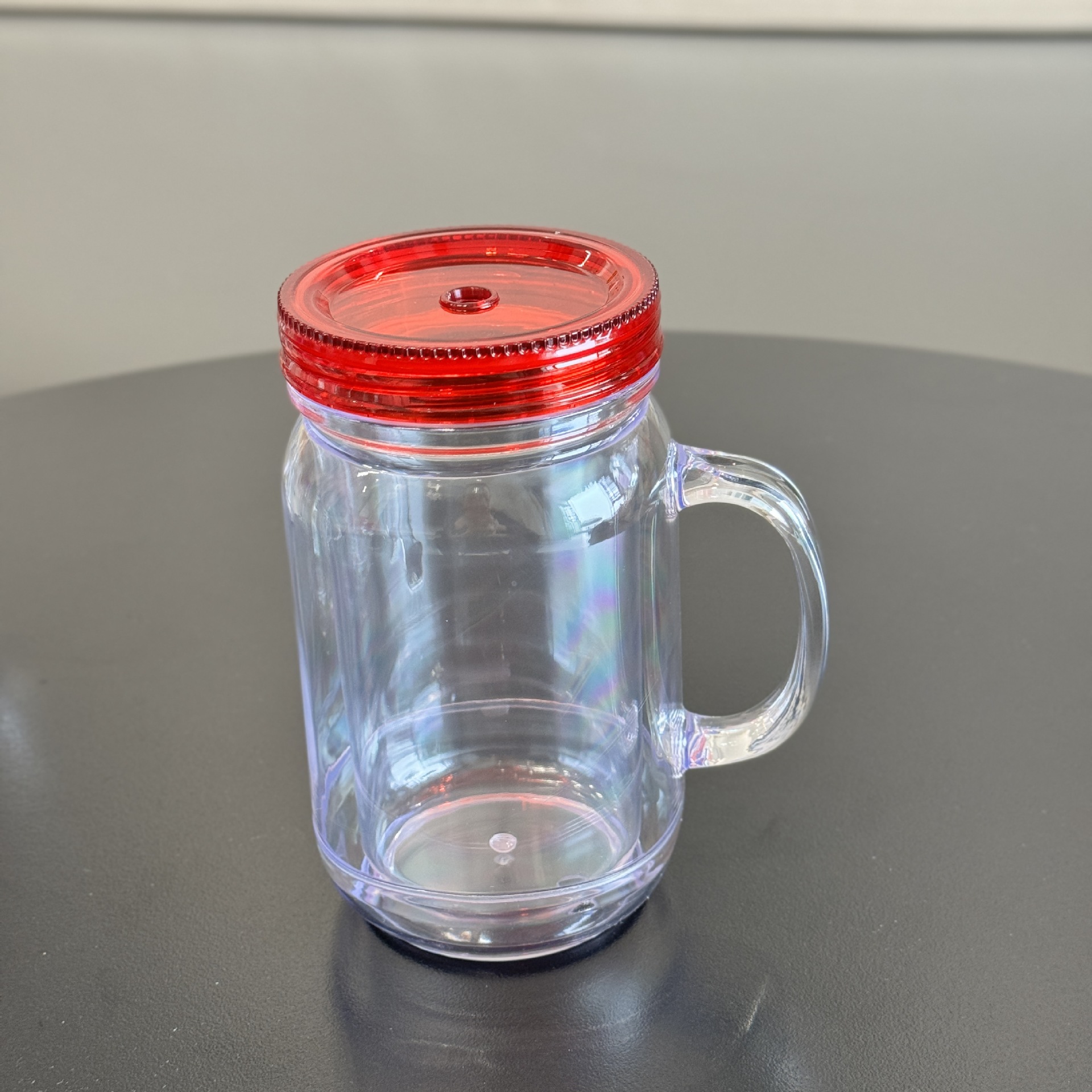 20oz snow globe plastic mason jar double walls acrylic cups with handle colored lids straw beverage food cans mugs AS plastic DIY tumbler