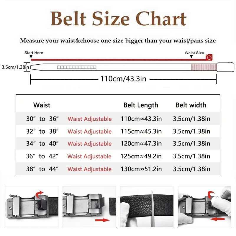 Mens leather ratchet belt - adjustable automatic buckle casual business style high-quality leather panel W250402
