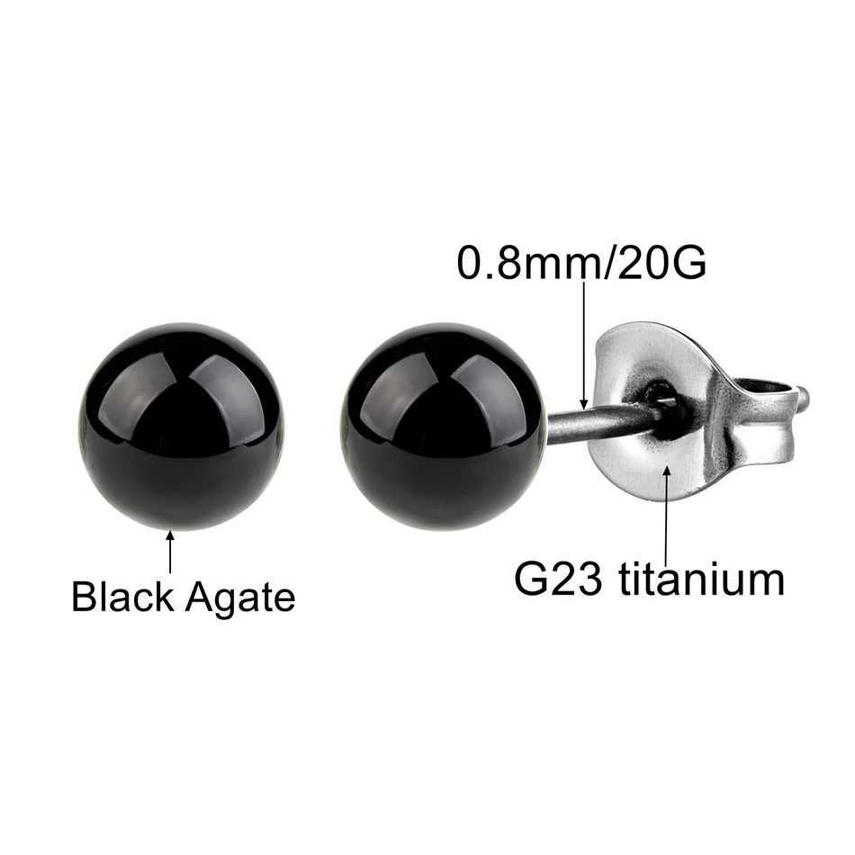 Black Agate Stone Stud Earrings for Women Mens Medical G23 Titanium Piercing Jewelry Simple Round Onyx Ball Ear Lobe Accessories C251103