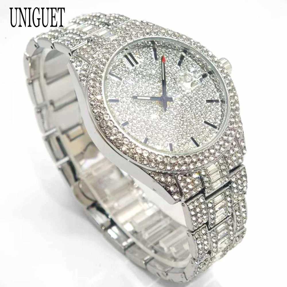 Top Fashion Brand UNIGUET Mens Quartz Watch With Calendar Waterproof Wristwatches Luxury Design Hip Hop Diamond Watches Man GiftW251104