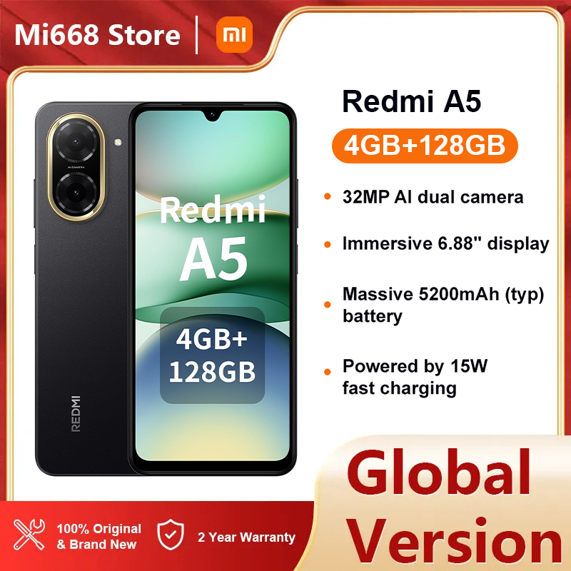 Xiaomi Redmi A5 Smartphone 4GB + 128GB, Battery 5200mAh Octa-Core Processor, 32MP Al Dual Camera, 6.88 Inch Display, Fingerprint and Face Unlock, Blac